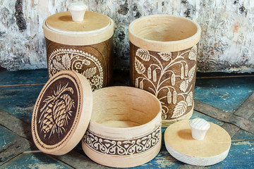 Russian traditional national products from birch bark