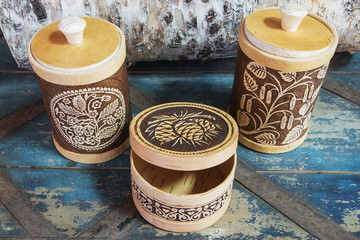 Russian traditional national products from birch bark