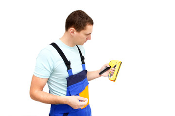 Young worker with stapler
