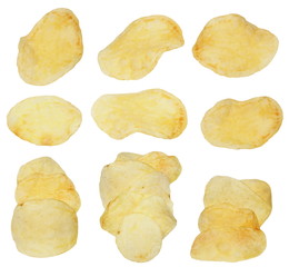 Naklejka premium set potato chips isolated on white background