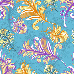 Pattern with colored abstract feathers