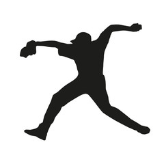 Baseball player. Throw. Vector silhouette