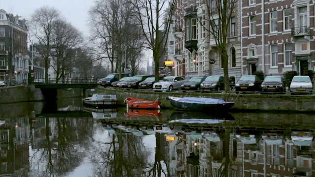 Early morning winter view of Amsterdam canals