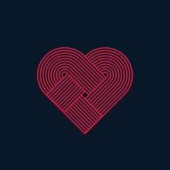 Abstract heart, twisted lines, line design, vector
