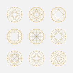 Set of geometric shapes, squares and circles, line design