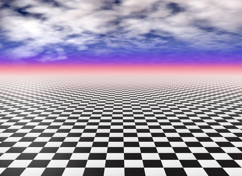 Checkered floor tiles, black and white