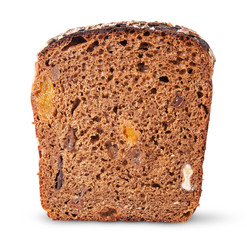 Piece unleavened of black bread with nuts and dried fruit