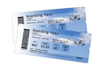 Airline boarding pass tickets isolated on white - obrazy, fototapety, plakaty