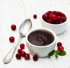 portion of cranberry jam with fresh fruits
