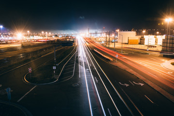 Long exposure of traffic on Harbor Drive at night, in San Diego,