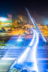 View of the Harbor Drive Pedestrian Bridge at night, in San Dieg