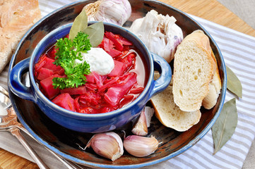 Bowl with red beets soup