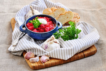 Bowl with red-beets soup