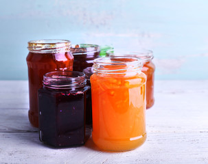 Homemade jars of fruits jam