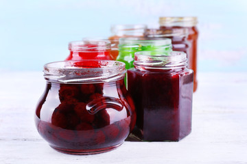 Homemade jars of fruits jam