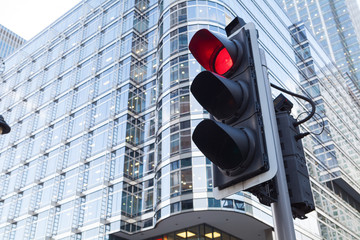 Green, Yellow and Red Traffic Light in the London city..