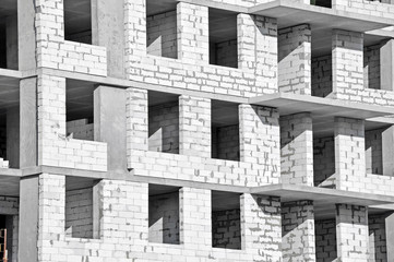 Building construction site from concrete and brick