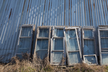 old frame near  wall of  hangar