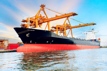 commercial ship loading container in shipping port image use for