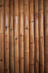 Bamboo wall background in the building. Close up bamboo wall