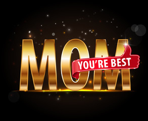 Happy Mothers's Day label, best mom lettering with thumbs up
