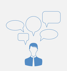 Business man thinking, many thoughts