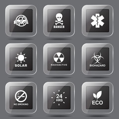 Warning Sign Square Vector Black Button Icon Design Set