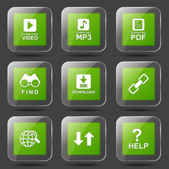 Multimedia Web Internet Square Vector Green Icon Design Set