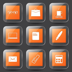 Office Work Square Vector Orange Icon Design Set