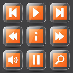 Multimedia Controller Square Vector Orange Icon Design Set