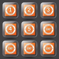 Warranty Guarantee Seal Square Vector Orange Icon Design Set