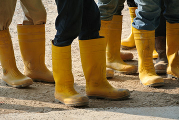 Construction workers in boots