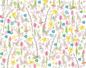 Seamless pattern with white easter rabbits