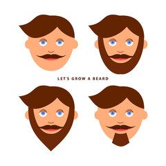 Man with mustache and beard flat vector illustration.