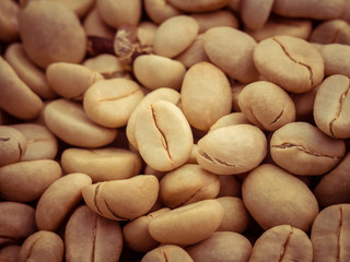 green coffee beans macro with filter effect retro vintage style