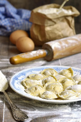 Russian traditional pelmeni with meat.
