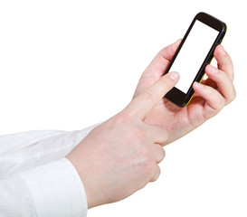 businessmanl touching smartphone