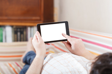 man reading with tablet pc