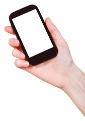 hand holding mobile phone isolated