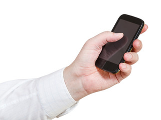 businessman clicking touchscreen phone