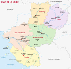 Obraz premium mapa administracyjna pays de la loire