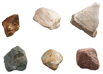 Set of stones isolated on white background. Natural minerals min