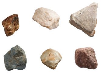 Set of stones isolated on white background. Natural minerals min