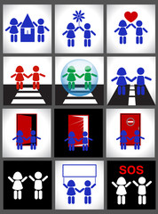 Set of icons Silhouettes of children. Signs and logos. Vector