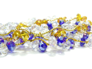 close up of white and blue crystal bead