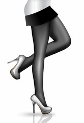 Sexy Frauenbeine mit schwarzer Strunpfhose und Minikleid