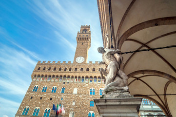 Rape of the Sabines sculpture by Giambologna in Florence, Italy
