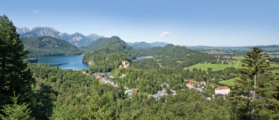 Aerial view of Hohenschwangau and Alpsee lake, Bavaria, Germany