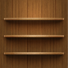 Blank wooden bookshelf. Vector illustration