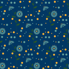 Seamless floral pattern with cute cartoon flowers background